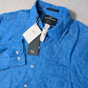 NEW Rodd & Gunn Eastern Bay Shirt Mens Med Ocean Blue 100% Linen L/S Eastern Bay